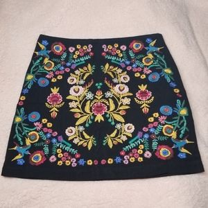 Umgee Black Mini Skirt with Multicolor Floral Embroidery